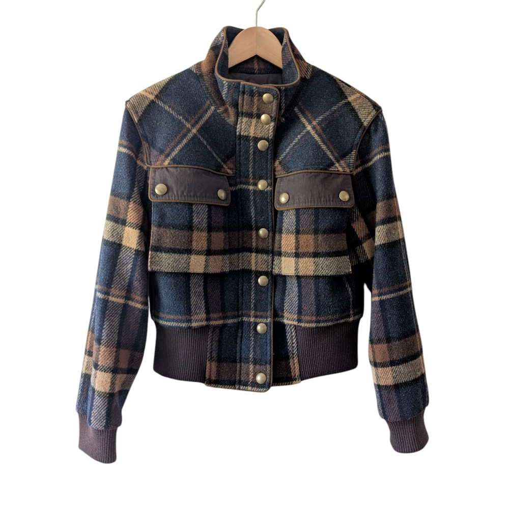 Veronica Beard Jadis Wool Plaid Bomber Jacket Size 0 Coat - Picture 5 of 12